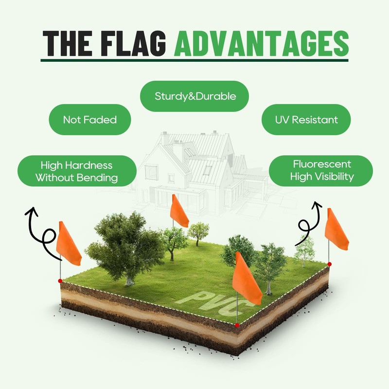50Pack Marking Flags Orange Marker Flags - 15X4X5 Inch Lawn Flags Landscap gallery