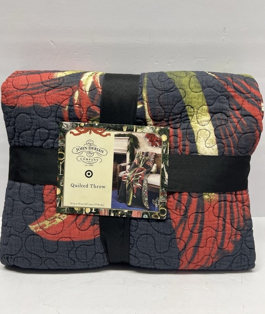 John Derian Company Quilted Throw Blanket 50x70” Target Holiday Floral NWT