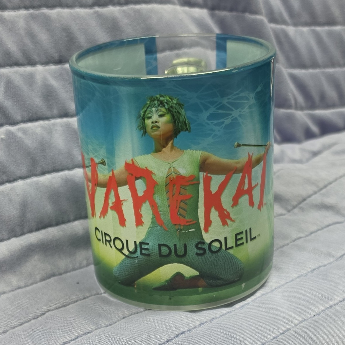 Cirque du Soleil Varekai Glass Coffee Mug Blue/Green Graphic Print gallery