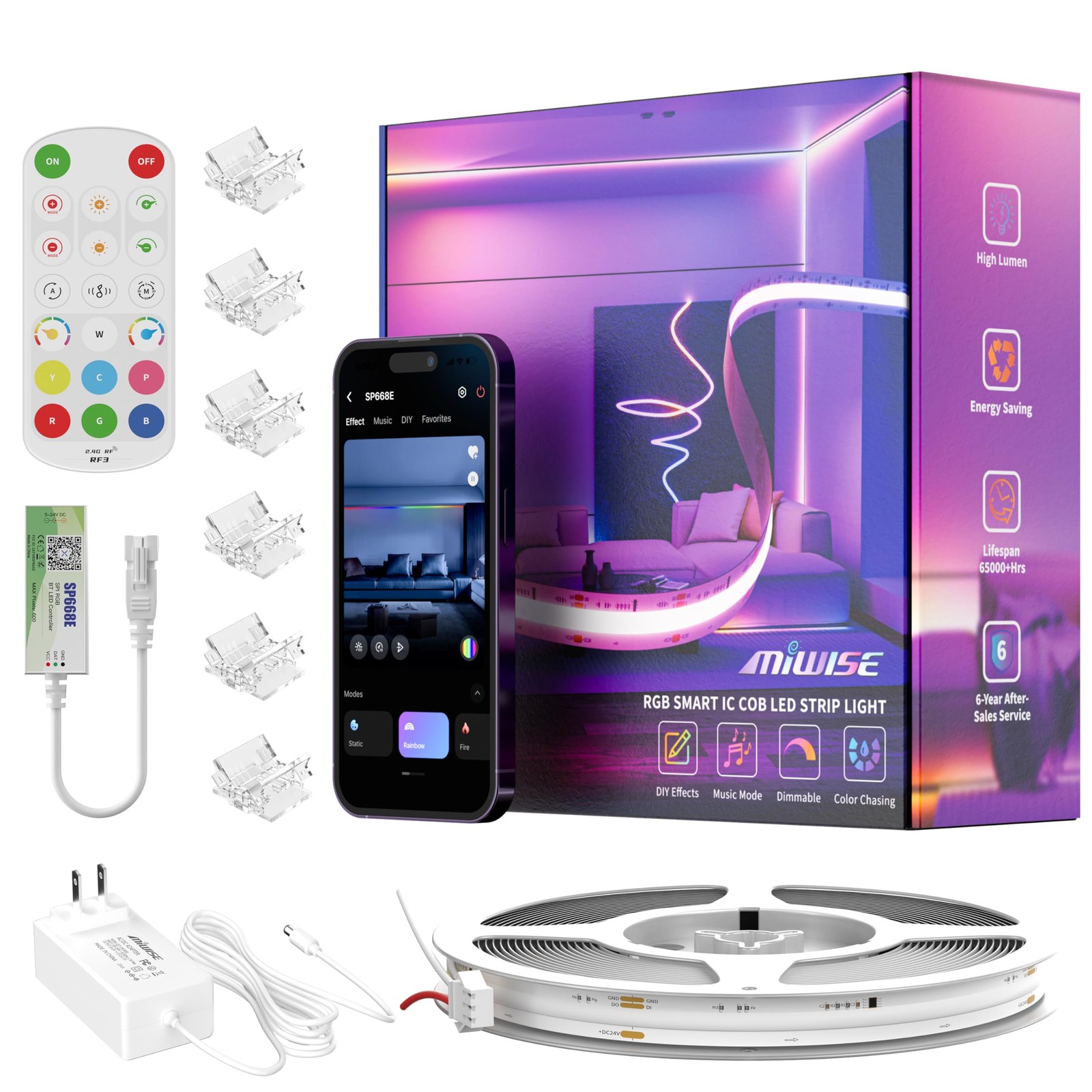 LED Strip Lights,RGB Smart IC COB LED Strip Light Color Chasing,24ft Multicol... gallery