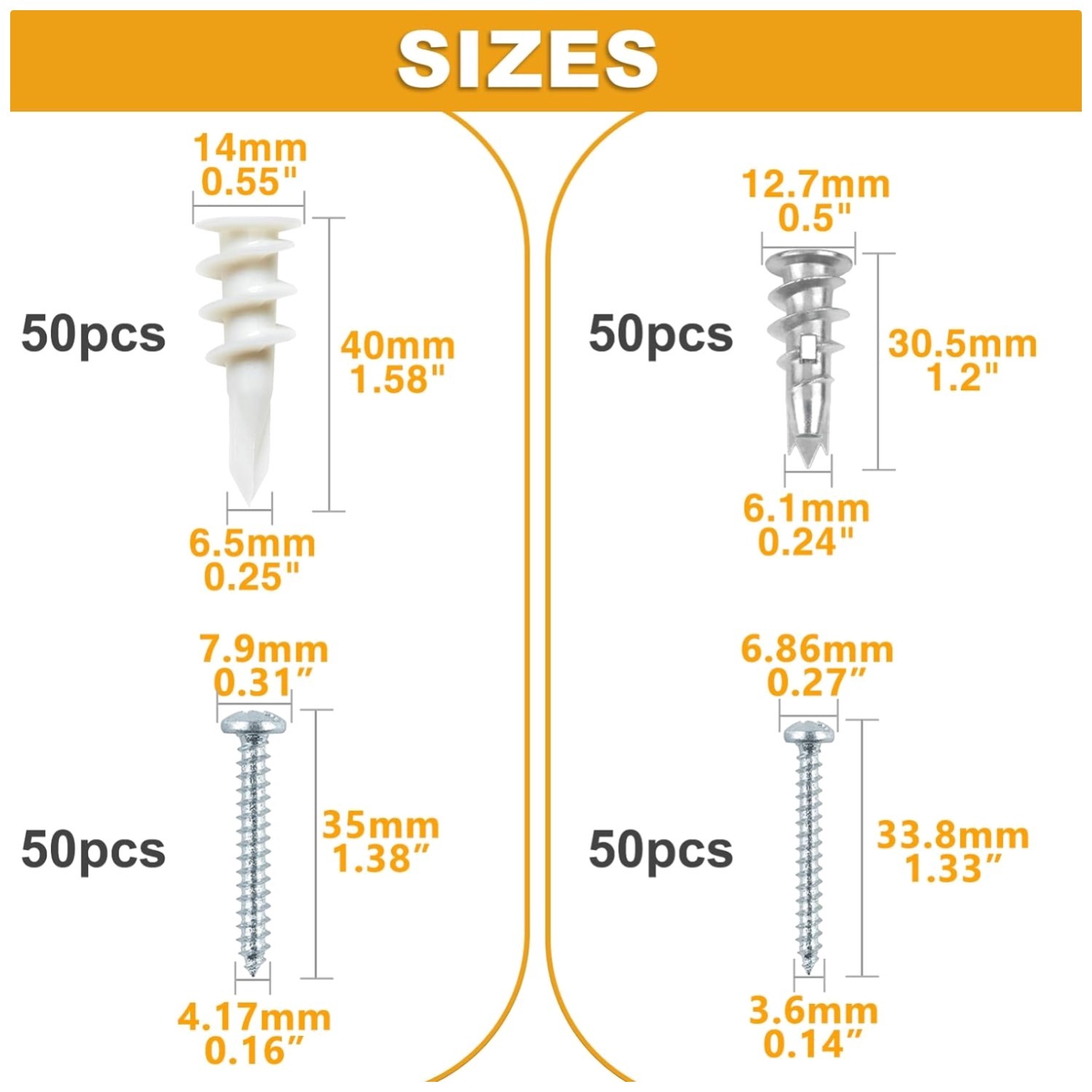 Heavy Duty Drywall Anchors Set - 200PCs Picture Hanging Kit/- gallery