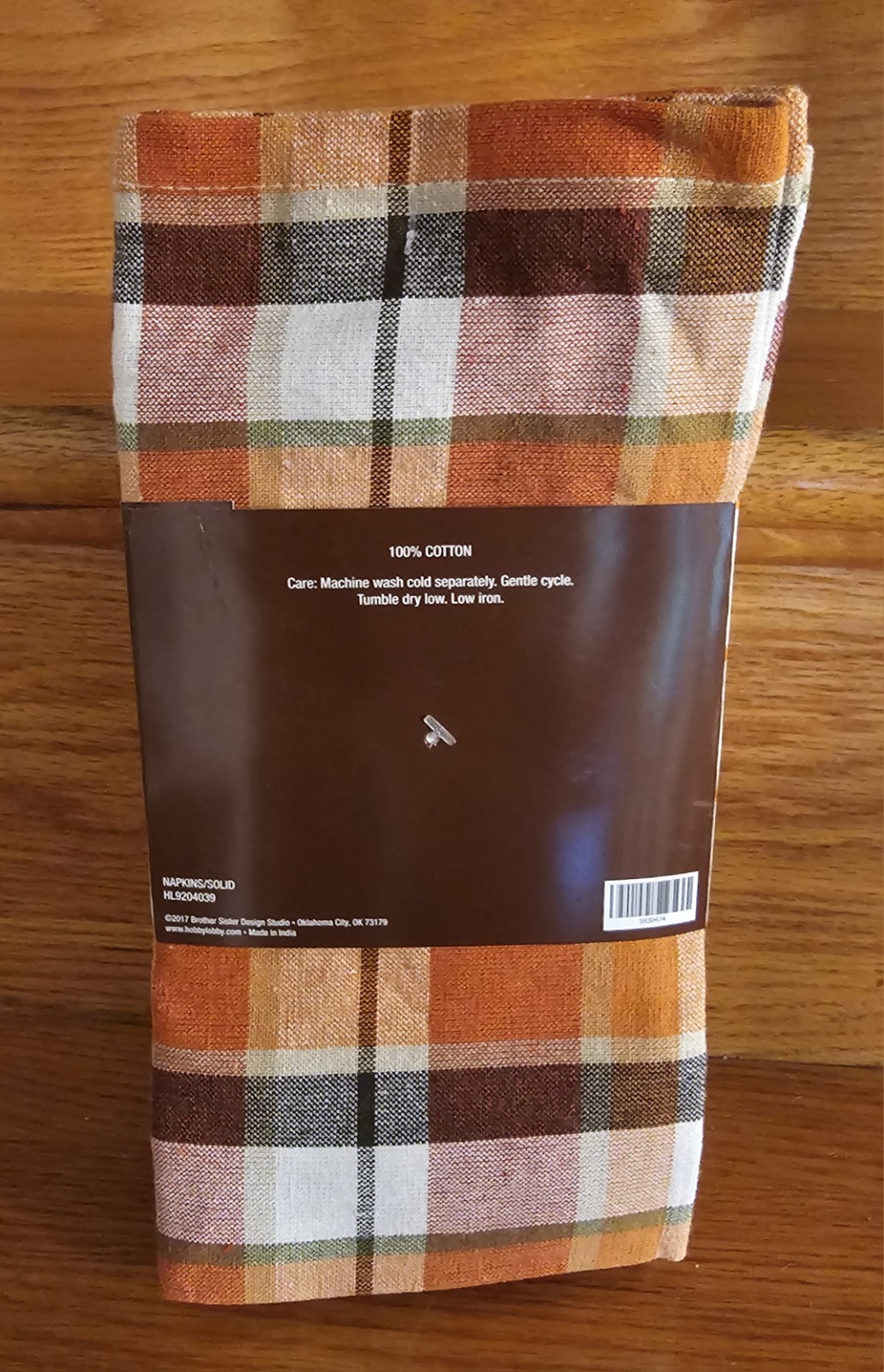 Plaid Dinner Napkins 4pc Set 100% Cotton Rust Brown Beige MW NEW 20x20" gallery