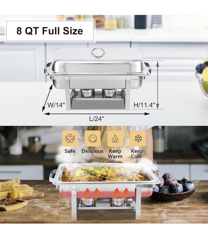 ZENY 4 Packs Chafing Dish Buffet Set, 8 Quart Stainless Steel Buffet Servers gallery