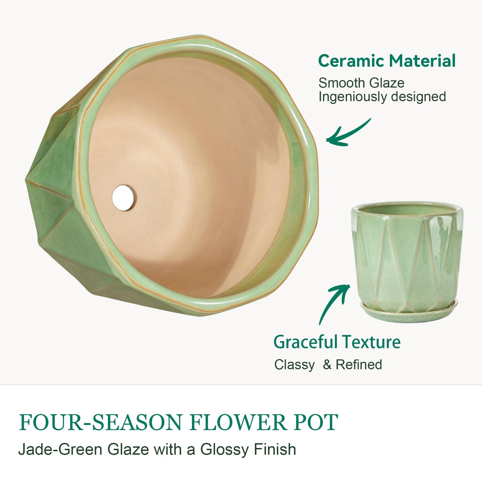 7.8 Inch Ceramic Plant Pot with Drainage Hole Mesh Net, Large Flower Pots for... gallery