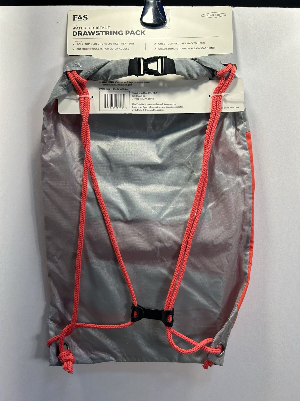 F&S, Field & Stream Water Resistant Drawstring Pack, Red/Grey 5