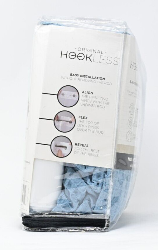 Hookless 3 in 1 Waffle Shower Curtain & Snap On Liner - Blue gallery