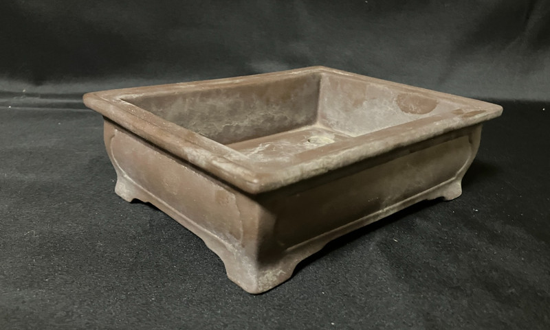 Japanese Bonsai Pot Rectangular Unglazed Brown Medium Signed Vintage gallery
