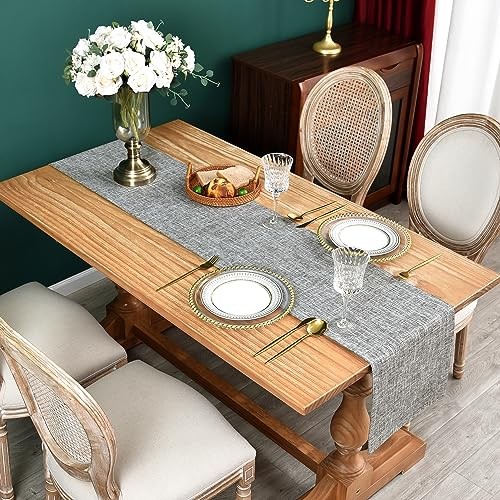 Farmhouse Rustic Faux Linen Table Runner Neutral Table Runners 13x48inch Grey gallery