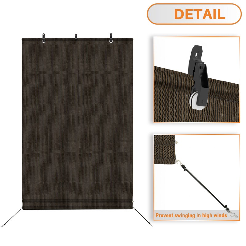 Outdoor Roll Up Shade Roller Blind UV Block for Patio Porch Pergola Office Brown gallery