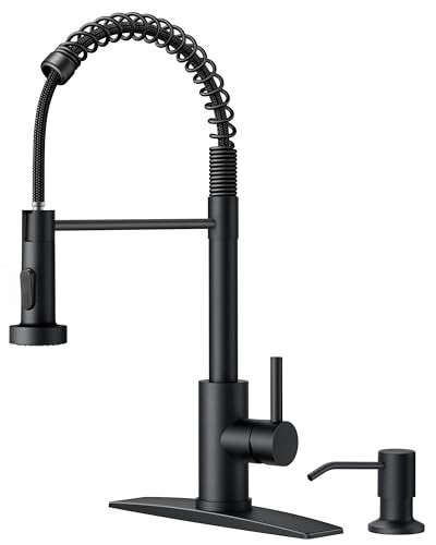 Black Kitchen Faucet with Soap Dispenser, Single Matte Black Transitional gallery