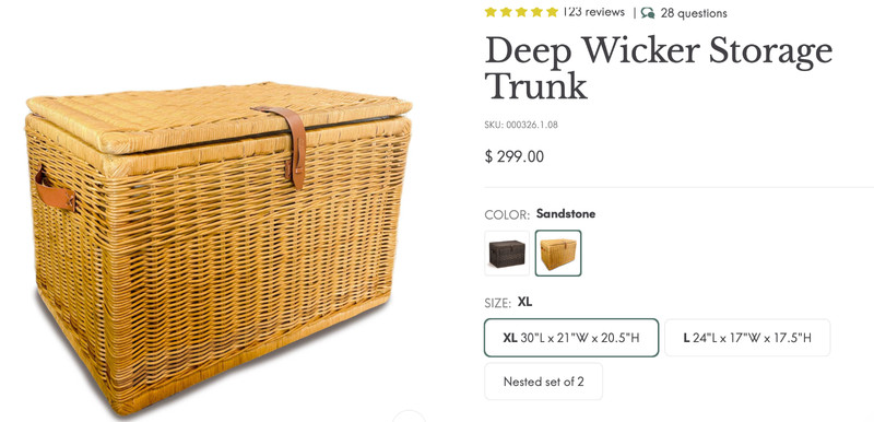 REDUCED: Extra Large Wicker Storage Trunk w/liner - In Excellent Condition gallery