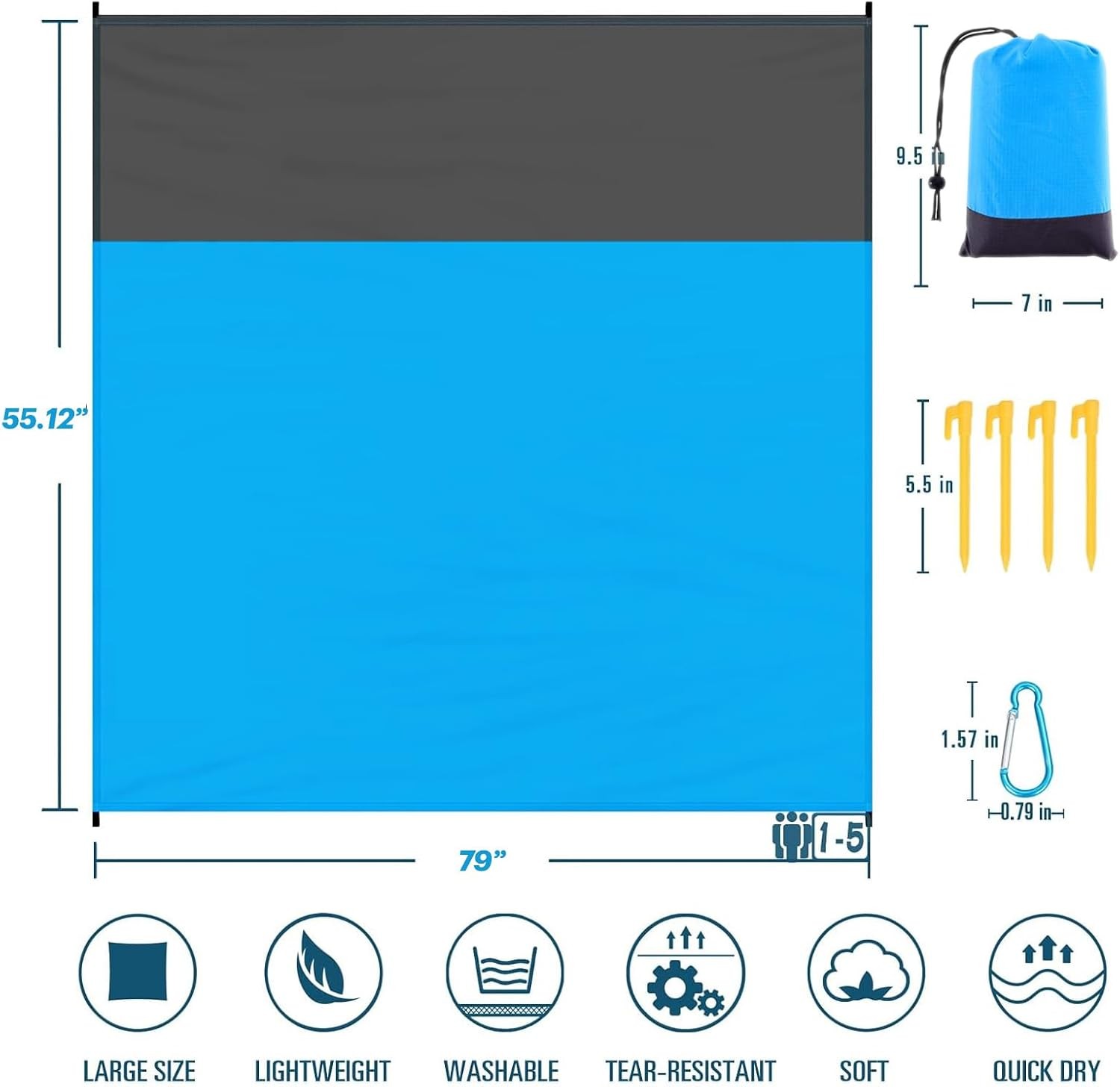 Beach Blanket Sandproof Waterproof, Beach Essentials Extra Large Beach Mat, 79" gallery