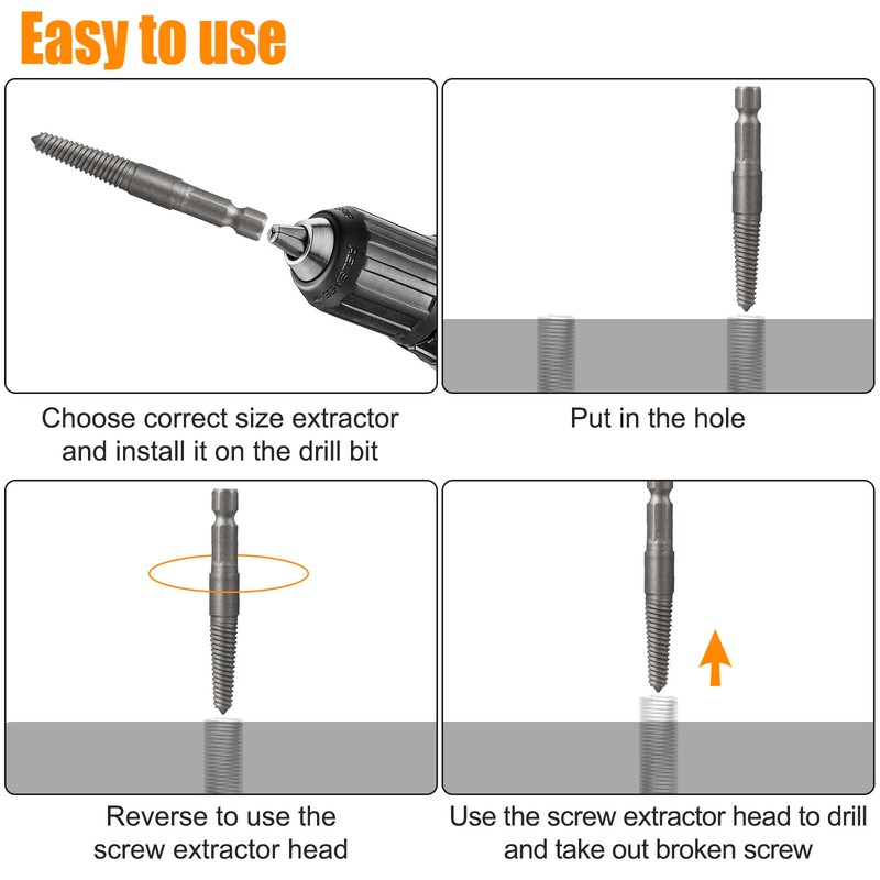 12Pcs Stud Screw Extractor Remover 1/4" Inch Hex Shank Damaged Bolt Easy Out Set gallery