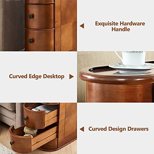 Tribesigns Narrow End Table Sofa Side Table Slim Wood Nightstand with 2 Drawers gallery