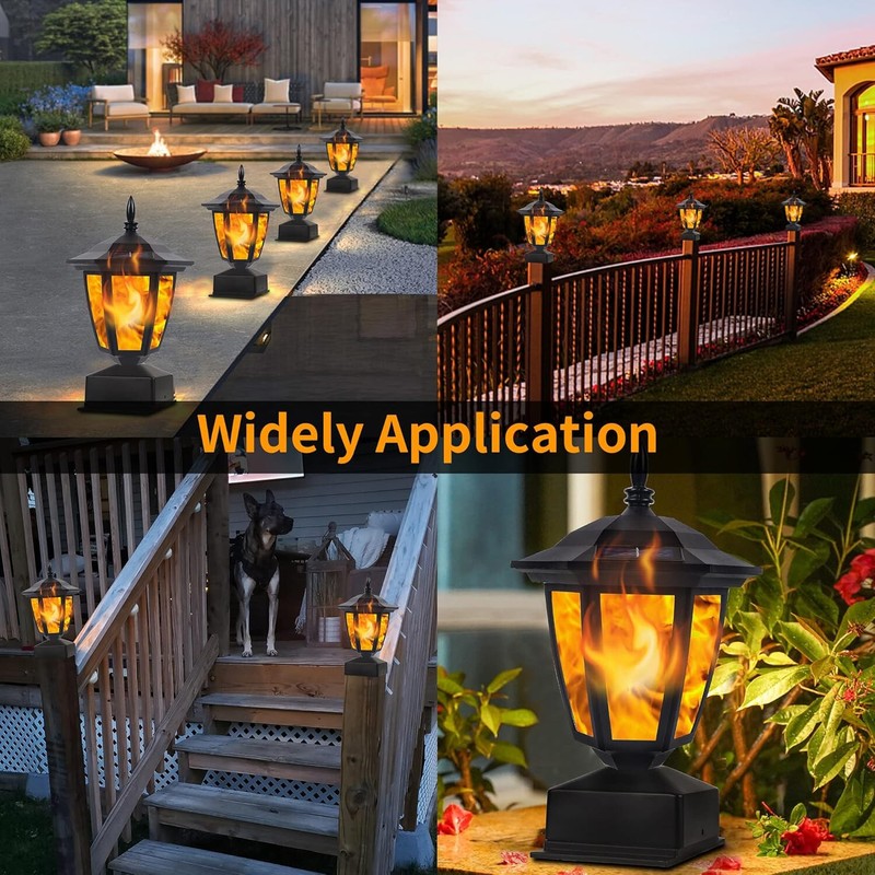 2 Pcs Outdoor Flame Light Solar Post Deck Fence Cap Waterproof Flickering Lights gallery