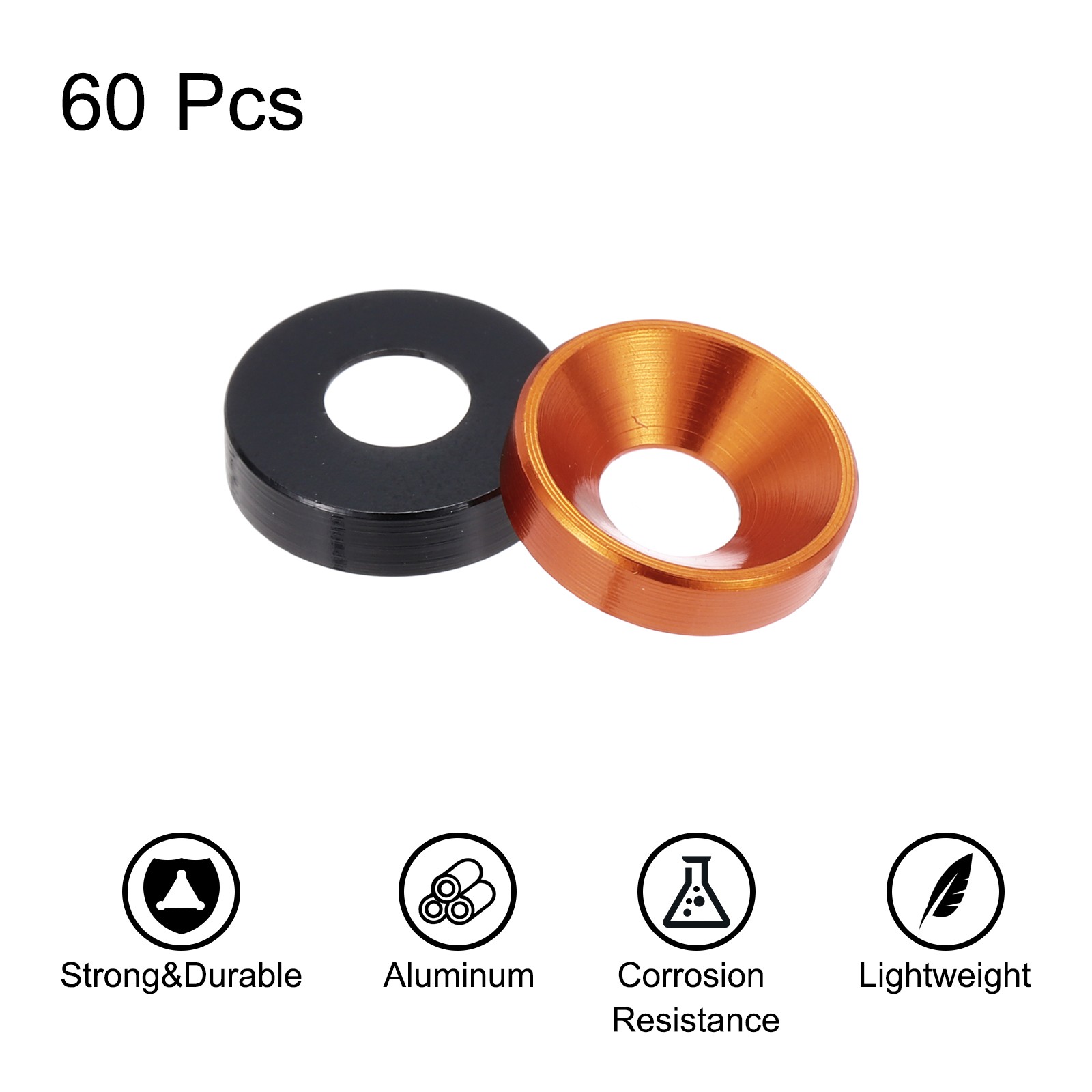 60pcs M4 Counterbore Washers, 10mm/0.39inch Aluminum Alloy, Orange Black gallery