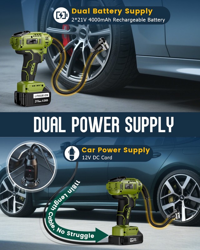 Cordless Tire Inflator Air Compressor with 2PC 21V Max Battery 150PSI Portable gallery