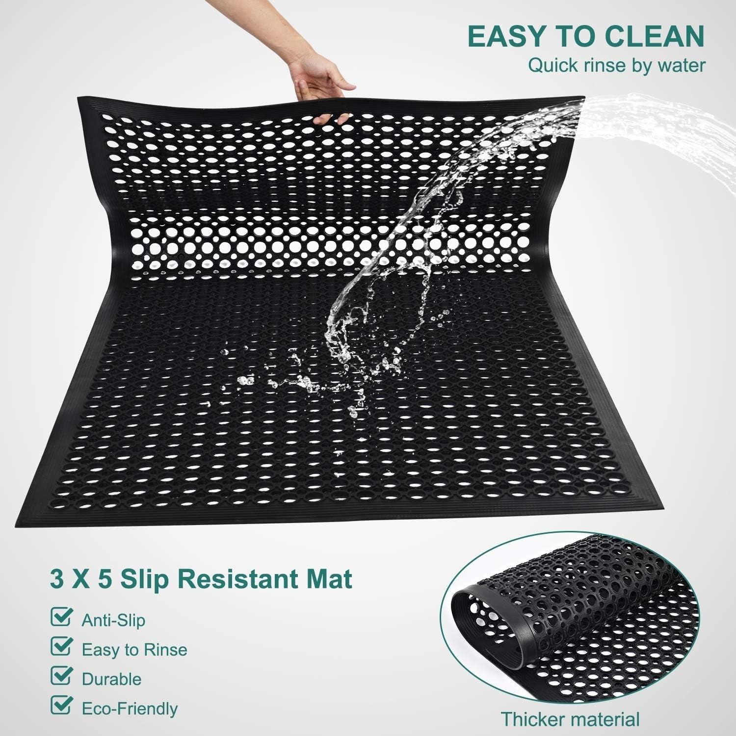 Rubber Floor Door Mats Outside Entrance 60"L x 36"W x 0.4"Th, Black gallery