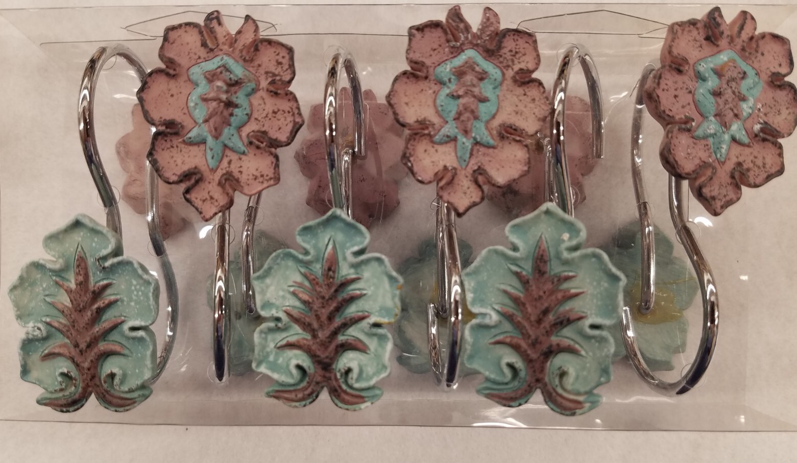 12PC Queen Ann VINTAGE Aged Perfection Stone Look Bathroom Shower Curtain Hooks gallery