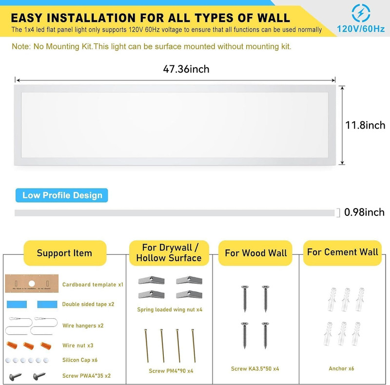 1PACK 1X4 LED Flat Panel Light Surface Mount LED Ceiling Light, 5500LM 50W TRIAC gallery