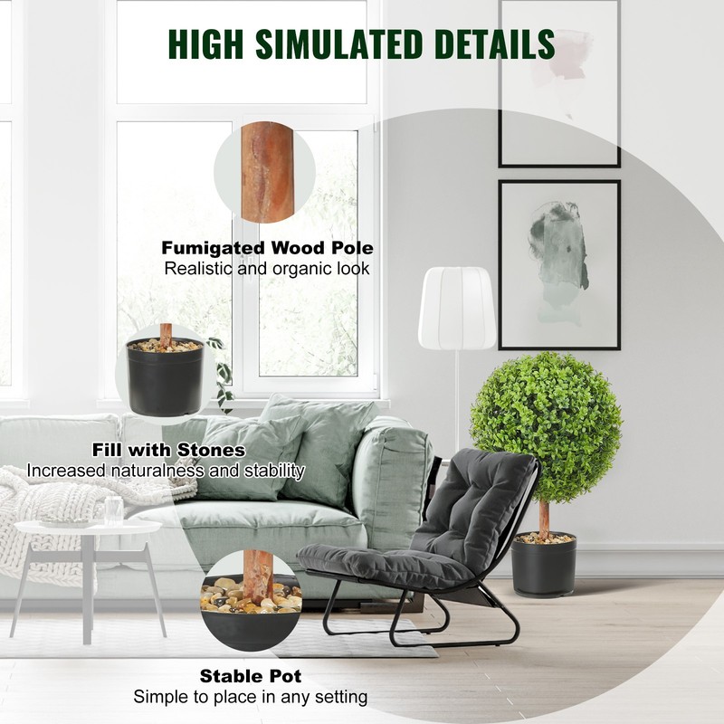 VEVOR 2 Pack 2' Artificial Topiary Tree Faux Plant Home Decor UV Indoor Outdoor gallery
