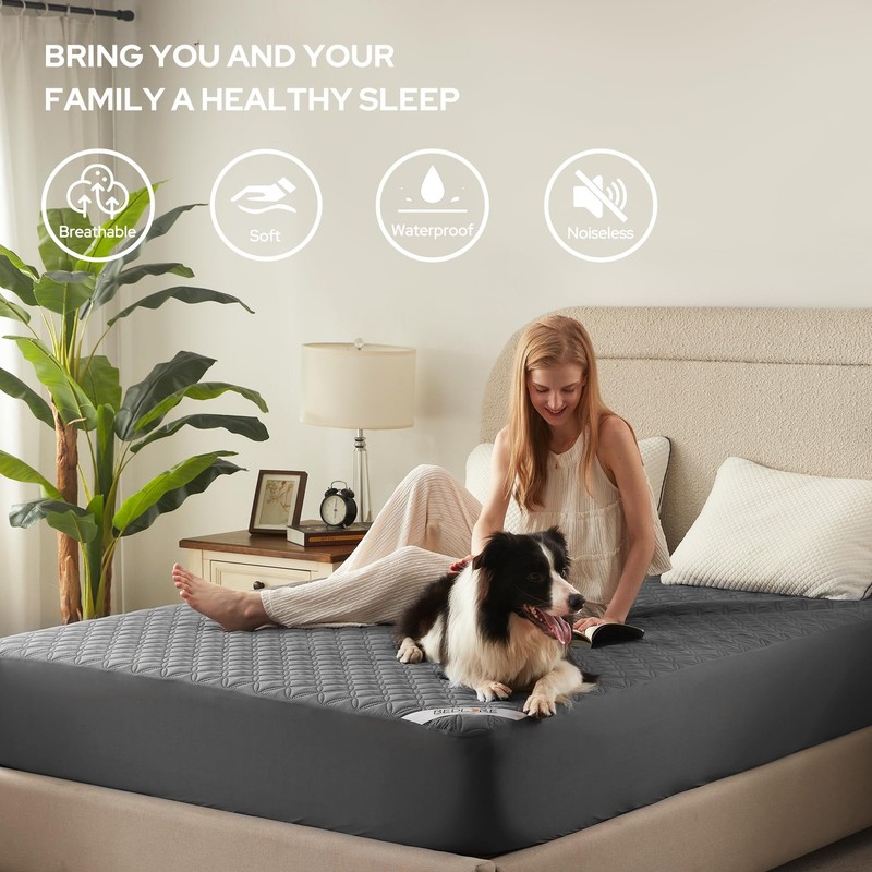 BEDLORE Waterproof Mattress Protector, Noiseless Queen Size Queen, Gray gallery