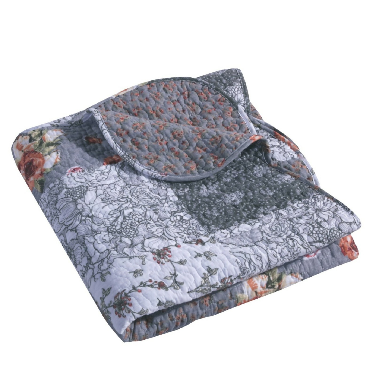 Throw Blanket Floral Patchwork Decorative Gray White Quilted Couch Chair Cover gallery