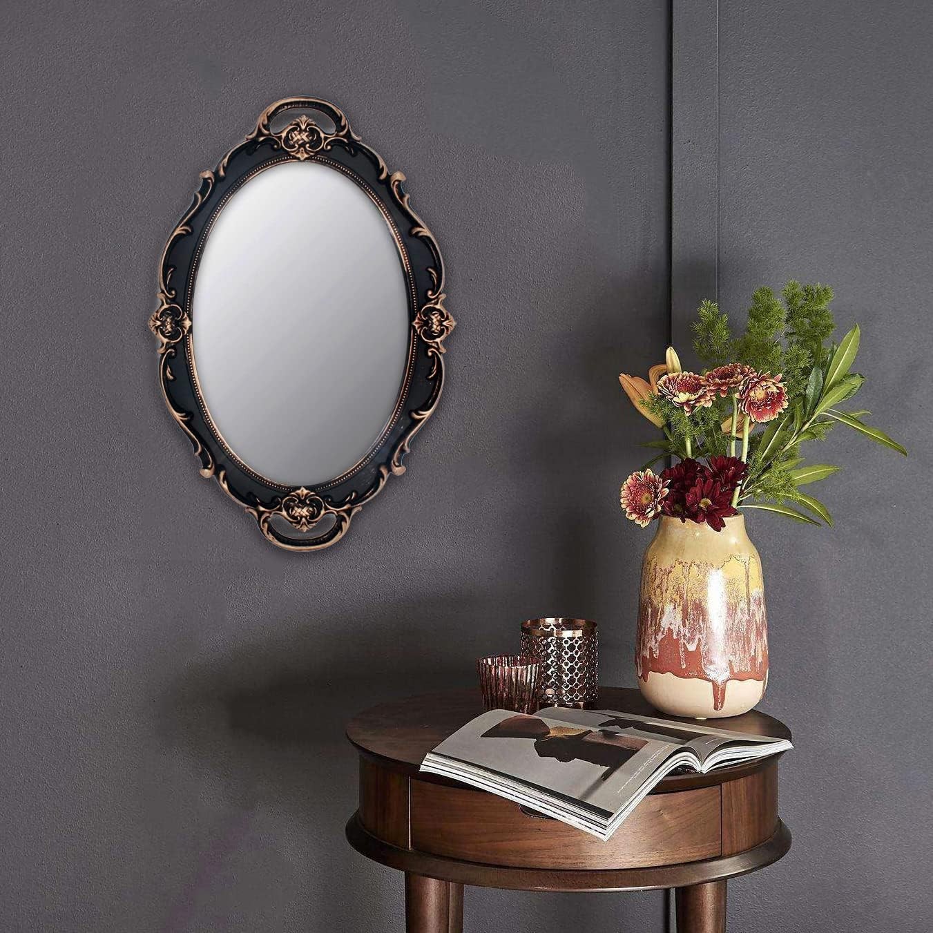 Vintage Mirror Small Wall Mirror Hanging Mirror 14.5 x 10 inchs Oval Brown gallery