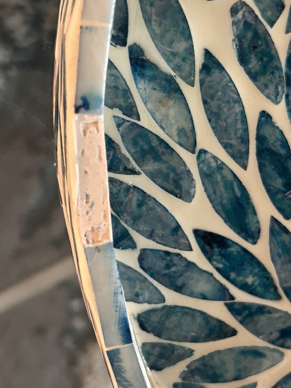 Blue Capiz Shell Mosaic Serving Tray Round Decorative Coastal Beach House 12” gallery