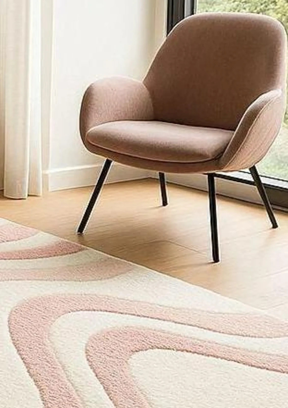 Hand-Tufted Cream and Pink Wavy Pattern Carpet for Stylish Living Room gallery