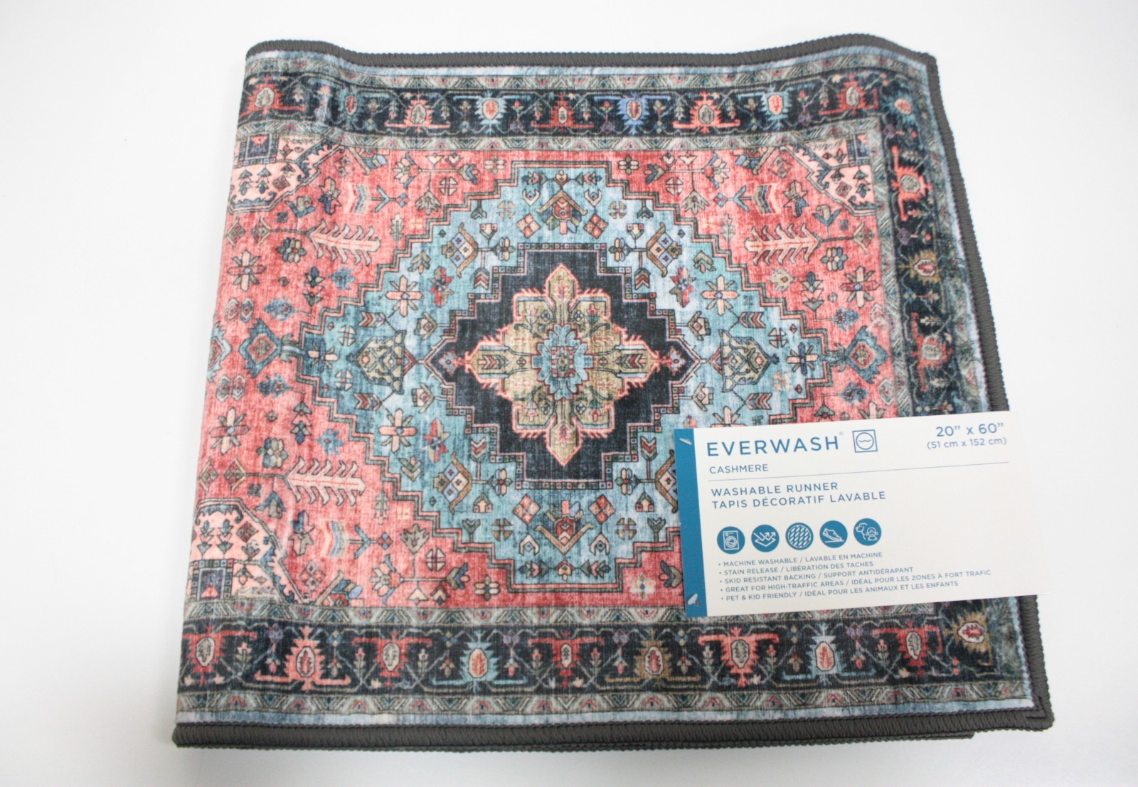 Super Soft EVERWASH Multicolor Cashmere Washable Runner Rug 20" x 60" Non-Slip gallery