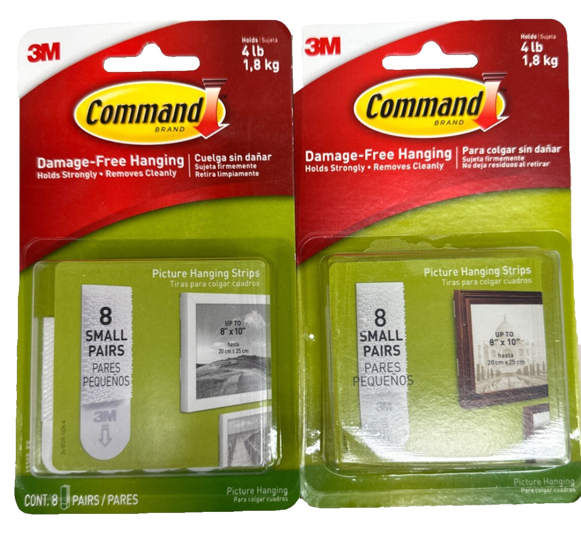 3M Command Brand Damage-Free, 4Lb, Picture Hanging Strip 8 Small Pairs 2-packs gallery