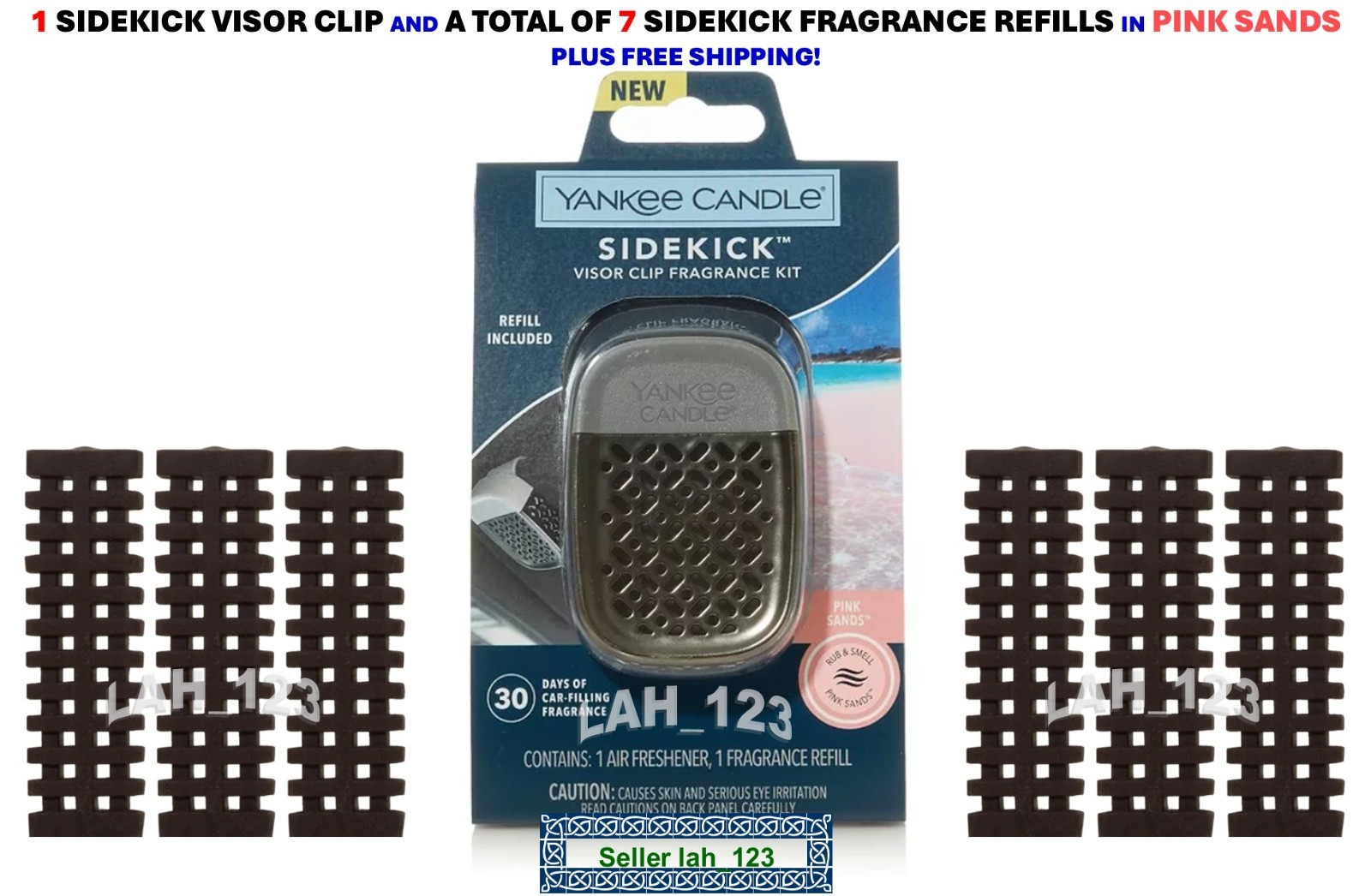 Yankee Candle SIDEKICK Car Visor Clip + 7 PINK SANDS Fragrance Refills~NEW+FRESH gallery