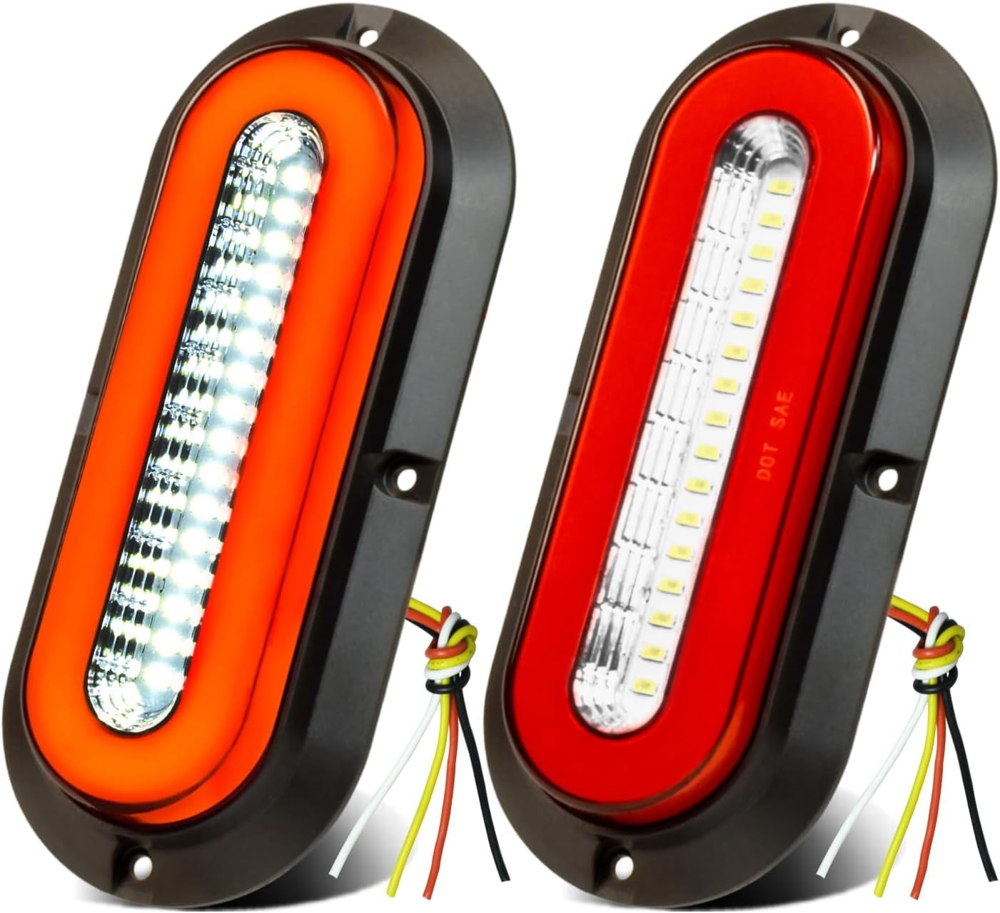 2Pcs 6" Inch Oval 52 LEDs Halo Combination White/Red Trailer lights LED Stop ... gallery