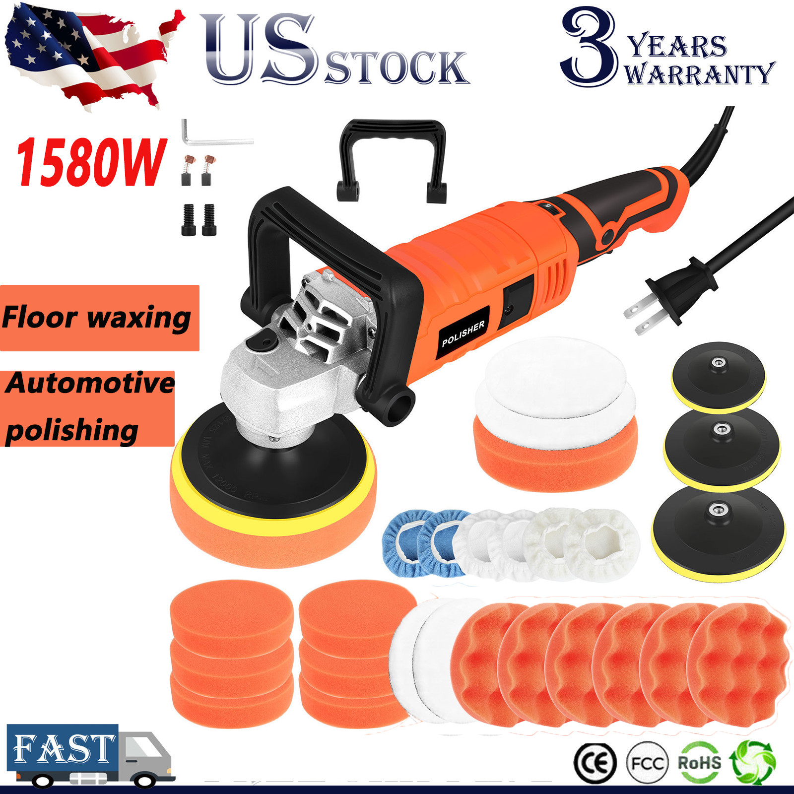 Car Buffer Polisher Waxer 7-Speed Rotary 6" + 7" Backing Plate Polishing Machine gallery