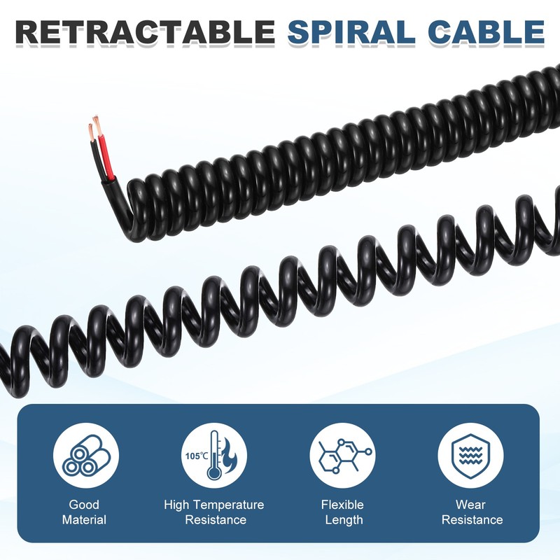 5ft Retractable Coiled Coil Cord, 2 Conductor 24AWG Spiral Power Cord Cable gallery