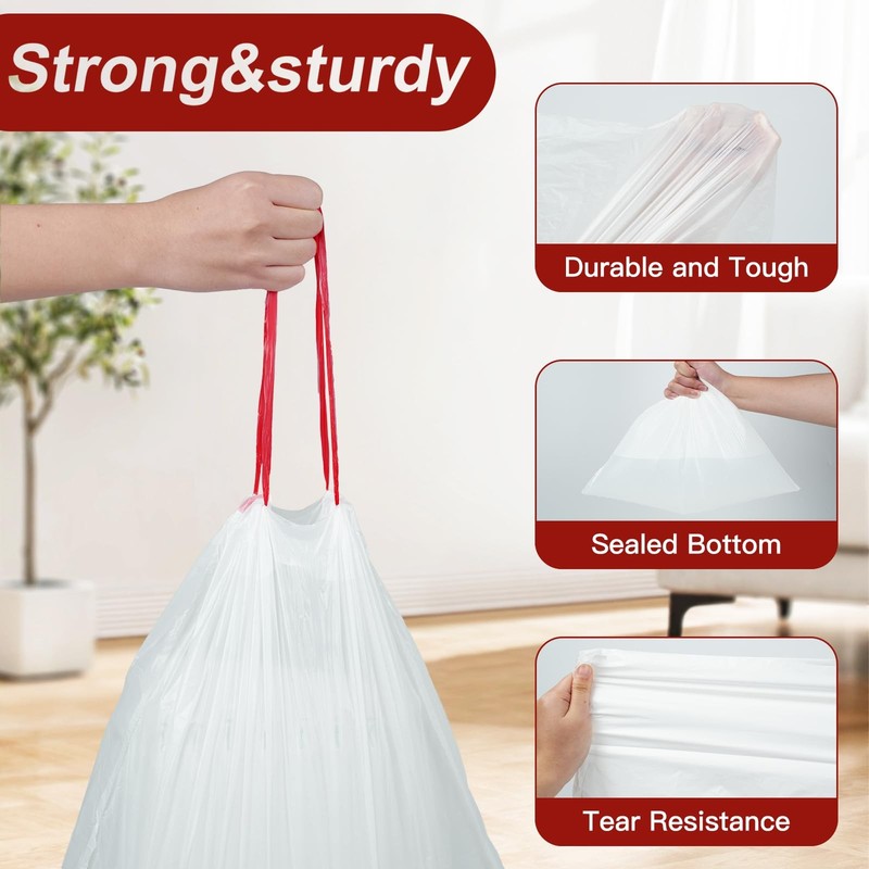 O2frepak 8 Gallon Drawstring Tall Kitchen Trash 100 Count (Pack of 1), White gallery