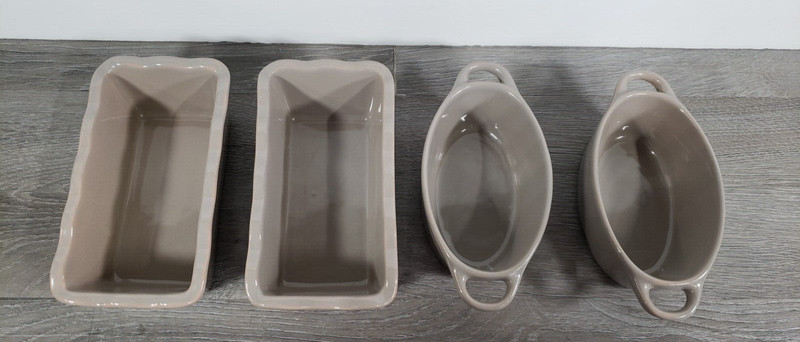 Old Time Pottery Mini Stoneware BAKE TAN Pans OVAL RECTANGLE LOT OF 4 gallery