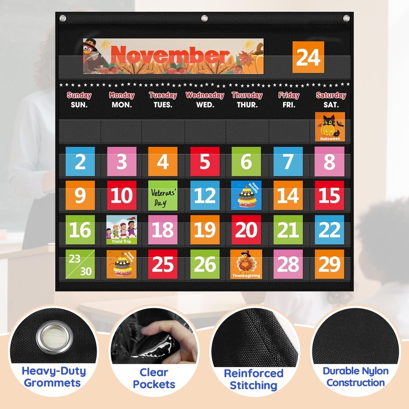 Classroom Calendar Pocket Chart with 88 Cards - Ideal for Homeschool Classroo... gallery