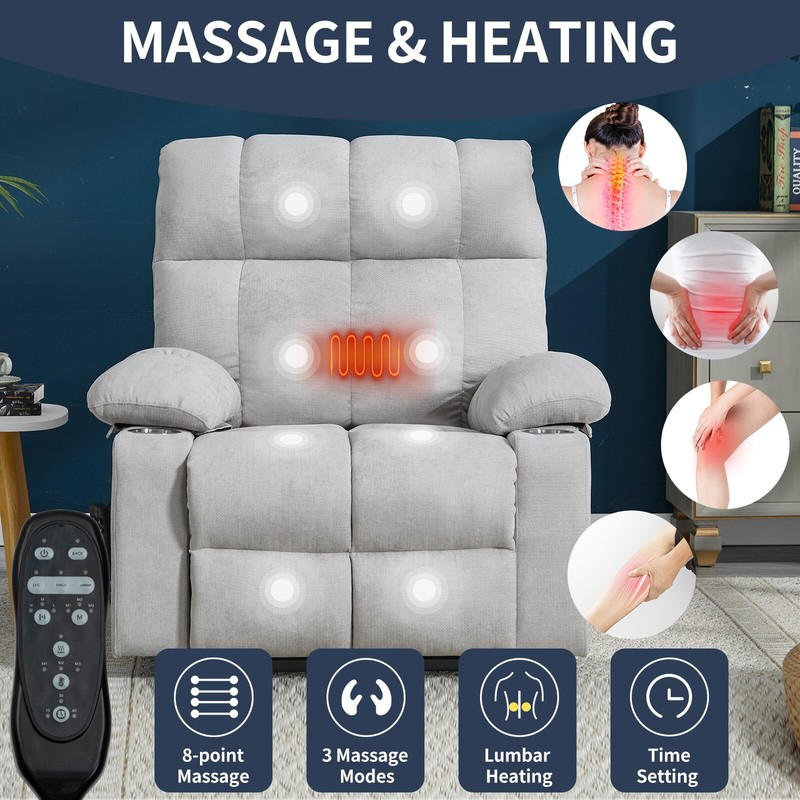 Dual Motor Lay Flat Massage Heated Power Lift Recliner Chair for Elderly Big Man gallery
