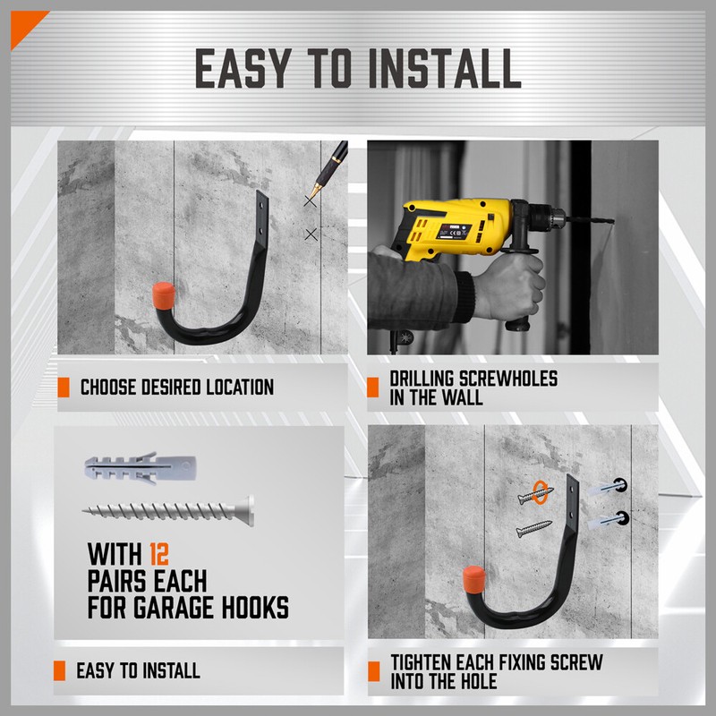 Heavy Duty Storage Hooks Wall Mounted Ladder Garage Bikes Tools Garden Shed gallery