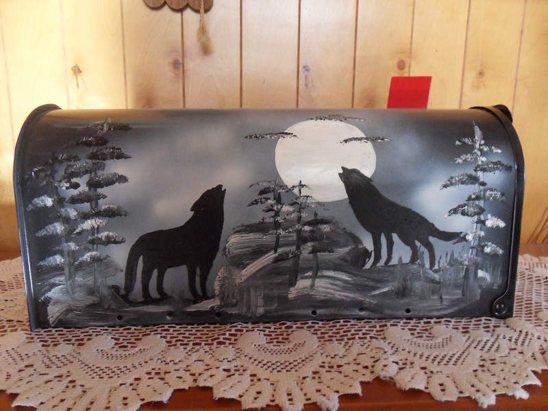 wolf wolves hand painted Mailbox USPS standard size gallery