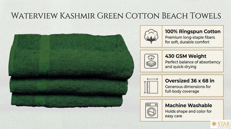 Hotel & Spa Pool Beach Towels 100% Ring Spun Cotton Kashmir Green | Multipack gallery