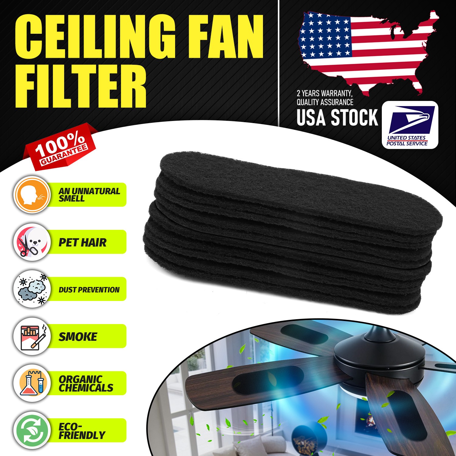 10 Pcs Ceiling Fan Blade Filters Unscented Activated Carbon Filter Easy to Stick gallery