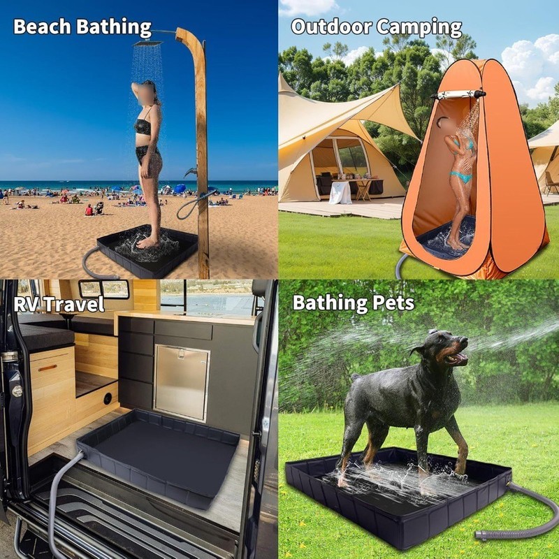 Foldable Shower Base Portable Tray with Drain Hose for Easy Outdoor Use gallery