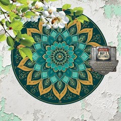 Mandala Lotus Pattern Teal Gold Radial Symmetry Metal Wall Art 8×8