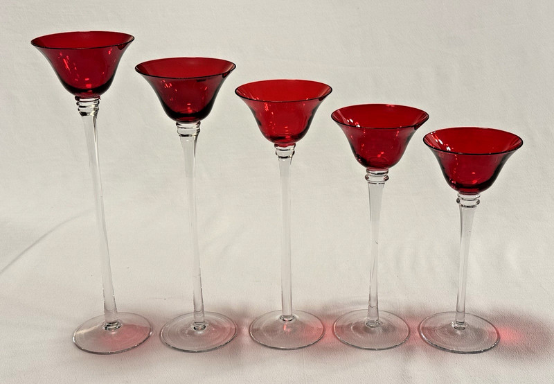 5 Red Long Stem Candle Holders. Sizes 12, 11, 10, 9, and 8 inches. gallery
