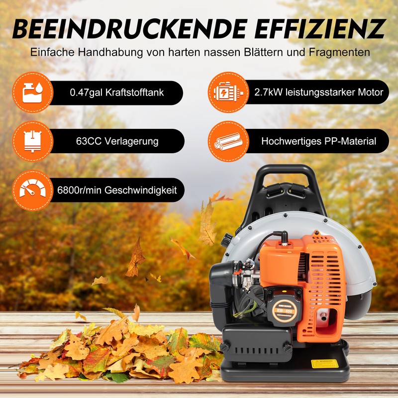 New 63CC 2-Stroke Backpack Gas Leaf Blower, 4.3HP, 850CFM Commercial Use US gallery