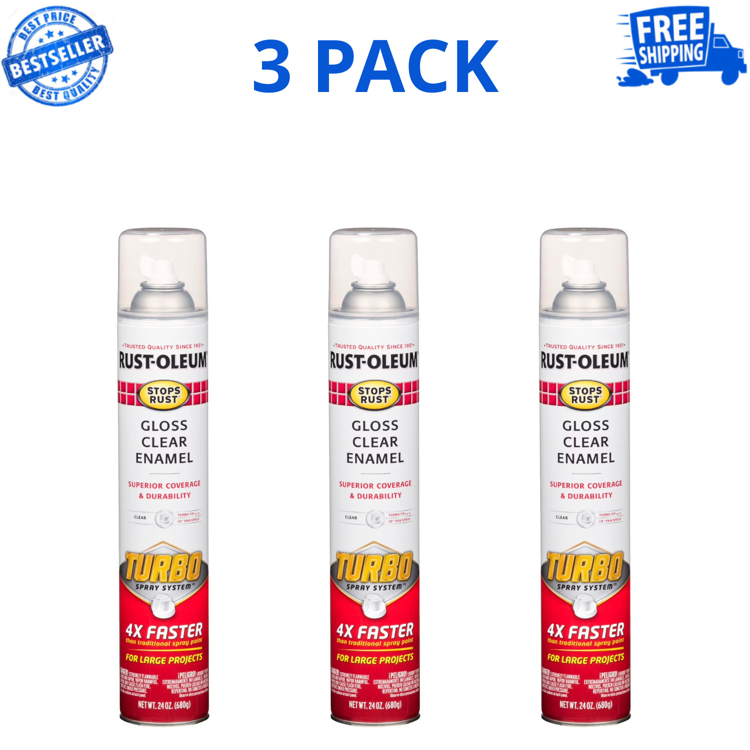 Rust-Oleum 353345 Stops Rust Turbo Spray Paint 24 Oz Gloss Clear, 3 Pack gallery