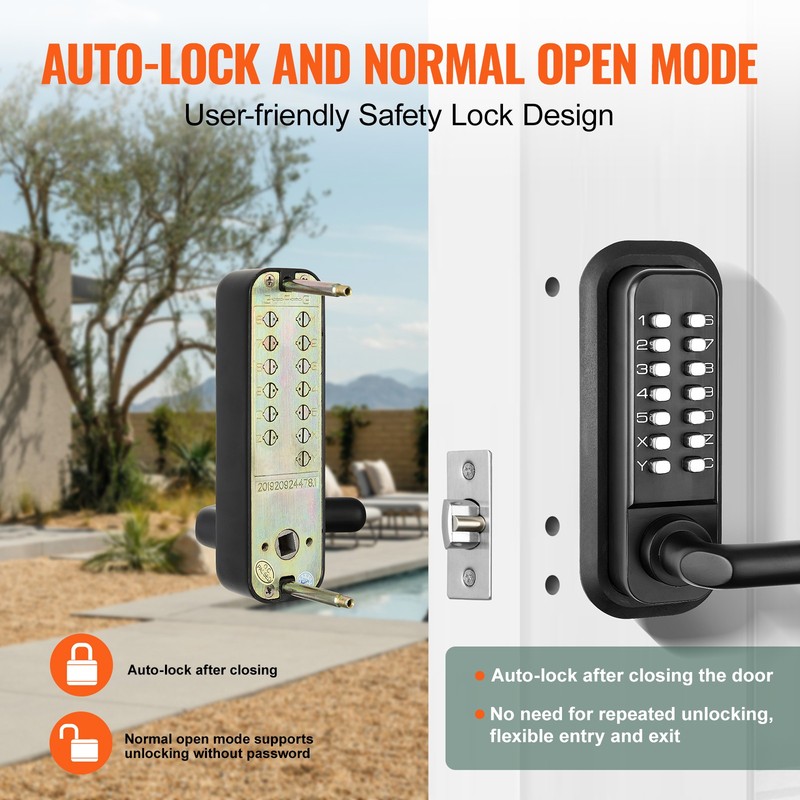 VEVOR Mechanical Keyless Entry Door Lock 14 Digit Keypad Double-sided Embedded gallery